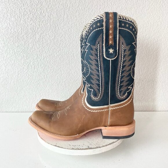 Lane RODEO HOUSTON Mens Cowboy Boots Size 15B Brown Leather Western Blunt Toe - Picture 4 of 11